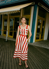 RHODE Nadine Twill A-Line Midi Skirt | Brick Cabana Stripe