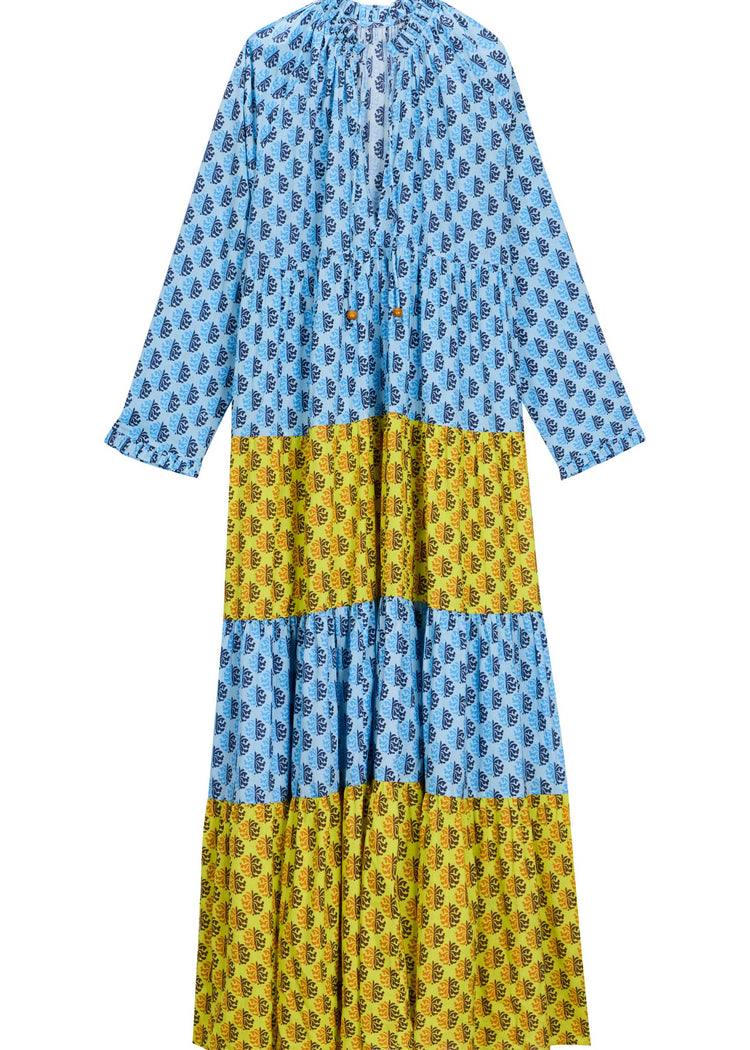 RHODE Cosima Tiered Maxi Dress | Blue & Yellow Kamal Colorblock