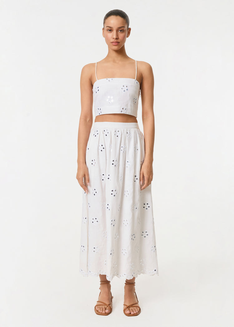 Embellished Aaron Midi Skirt White Mirror Daisy RHODE