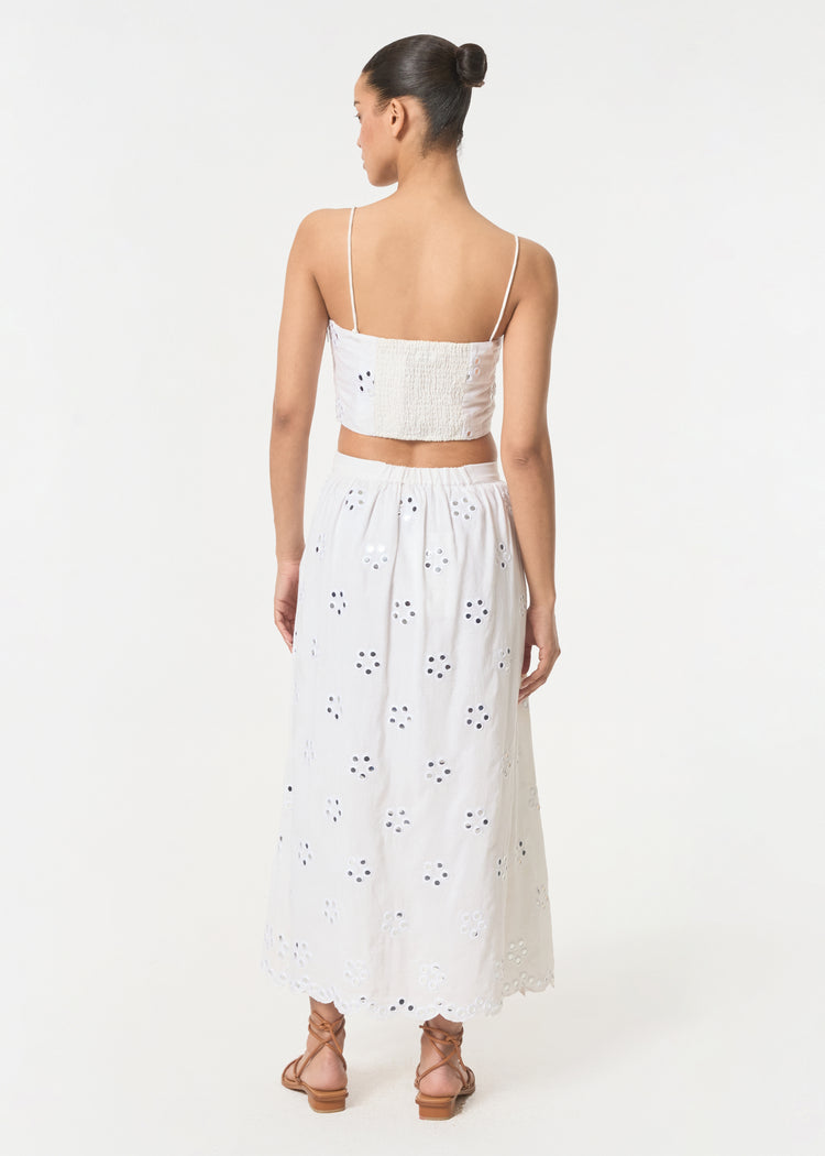 Embellished Aaron Midi Skirt White Mirror Daisy RHODE
