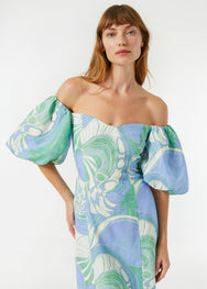 Linen Karima Dress | Periwinkle Deco Surf Grande