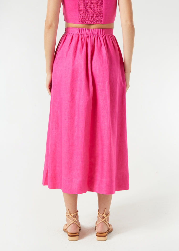 RHODE Linen Aaron Midi Skirt | Hot Pink