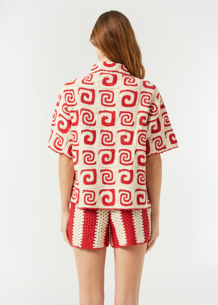 RHODE Striped Alani Shorts Red Swirl Crochet 