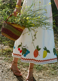 RHODE Embellished White Aaron Midi Skirt | White Fruit Applique