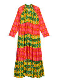 RHODE Cosima Tiered Maxi Dress | Pink & Yellow Palladio Ikat Colorblock