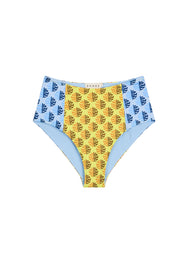 RHODE Navya Mid-Rise Floral Bikini Bottom | Blue & Yellow Kamal Colorblock