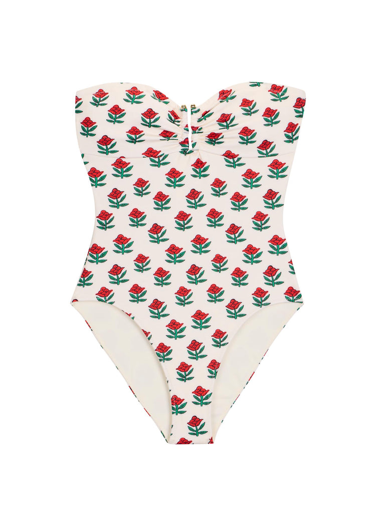 RHODE Maithili Strapless Floral One Piece Swimsuit | Rose Block