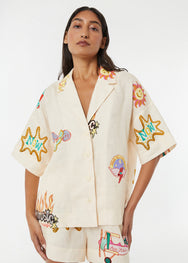 RHODE Linen Nola Embellished Button Up Shirt | Do Re Mi