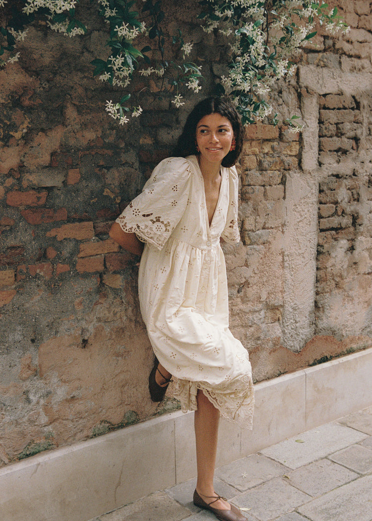 Mira Dress | Silky Warm Ivory Etoile Eyelet