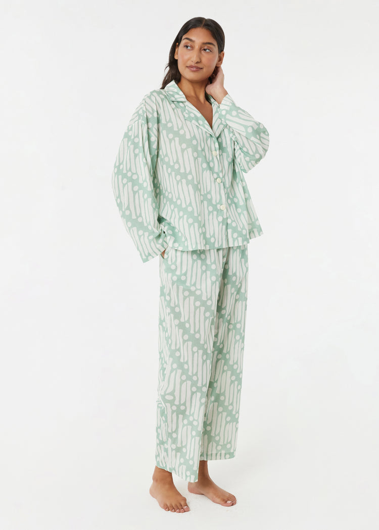 RHODE Berto Cotton Matching Pajama Set | Sage Batik