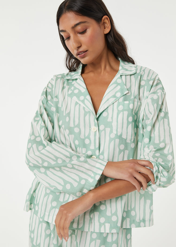 RHODE Berto Cotton Matching Pajama Set | Sage Batik