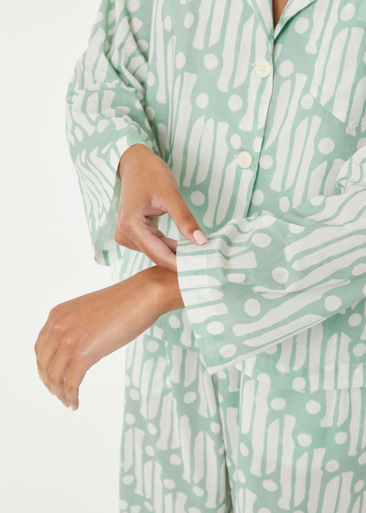 RHODE Berto Cotton Matching Pajama Set | Sage Batik