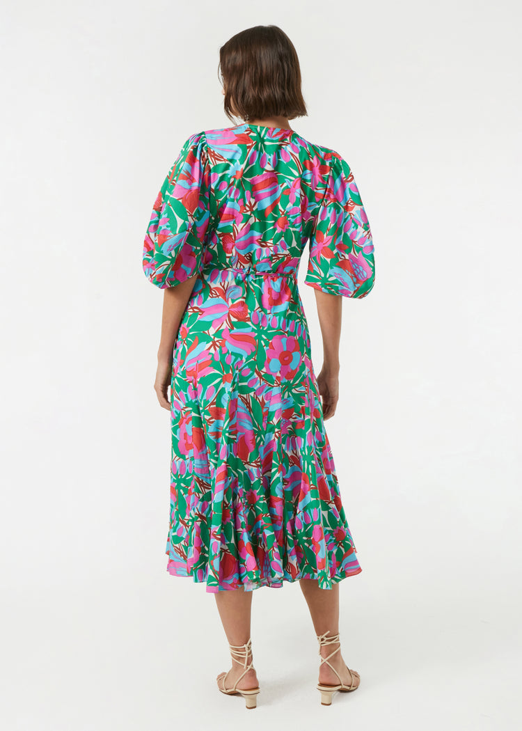 RHODE Organic Cotton Floral Print Fiona Midi Wrap Dress | Blue Psychedelic Flower Grande