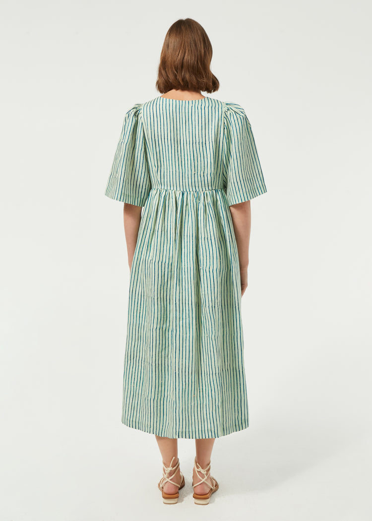 Linen Karline Dress | Sage Jaipur Stripe