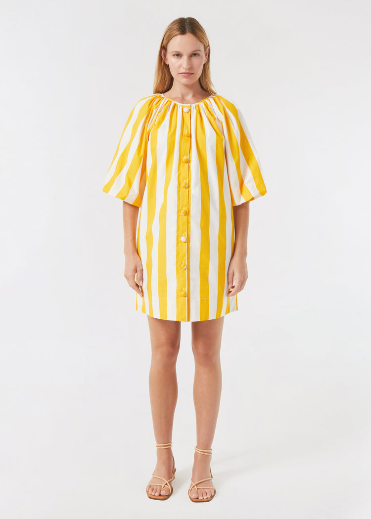 RHODE Striped Paloma Puff Sleeve Mini Dress Tangerine Cabana Stripe 