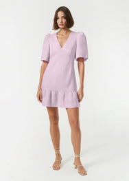 RHODE Linen Mariana V-Neck Mini Dress | Sun Bleached Pink