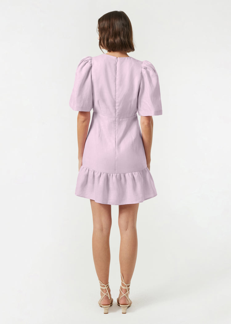 RHODE Linen Mariana V-Neck Mini Dress | Sun Bleached Pink