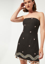 Linen Giovanna Dress | Marseille Applique