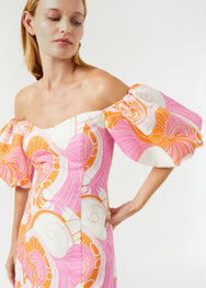RHODE Linen Dali Puff Sleeve Mini Dress | Pink Deco Surf 