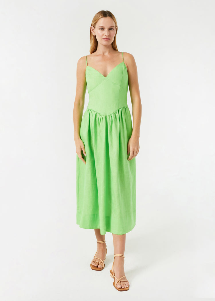 Linen Sophie Dress | Green Lemon