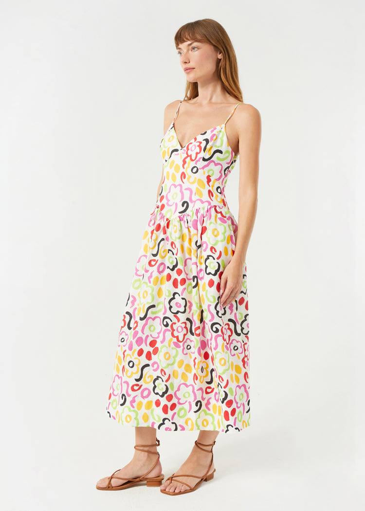 RHODE Linen Sophie Floral Midi Dress | Painted Bloom 