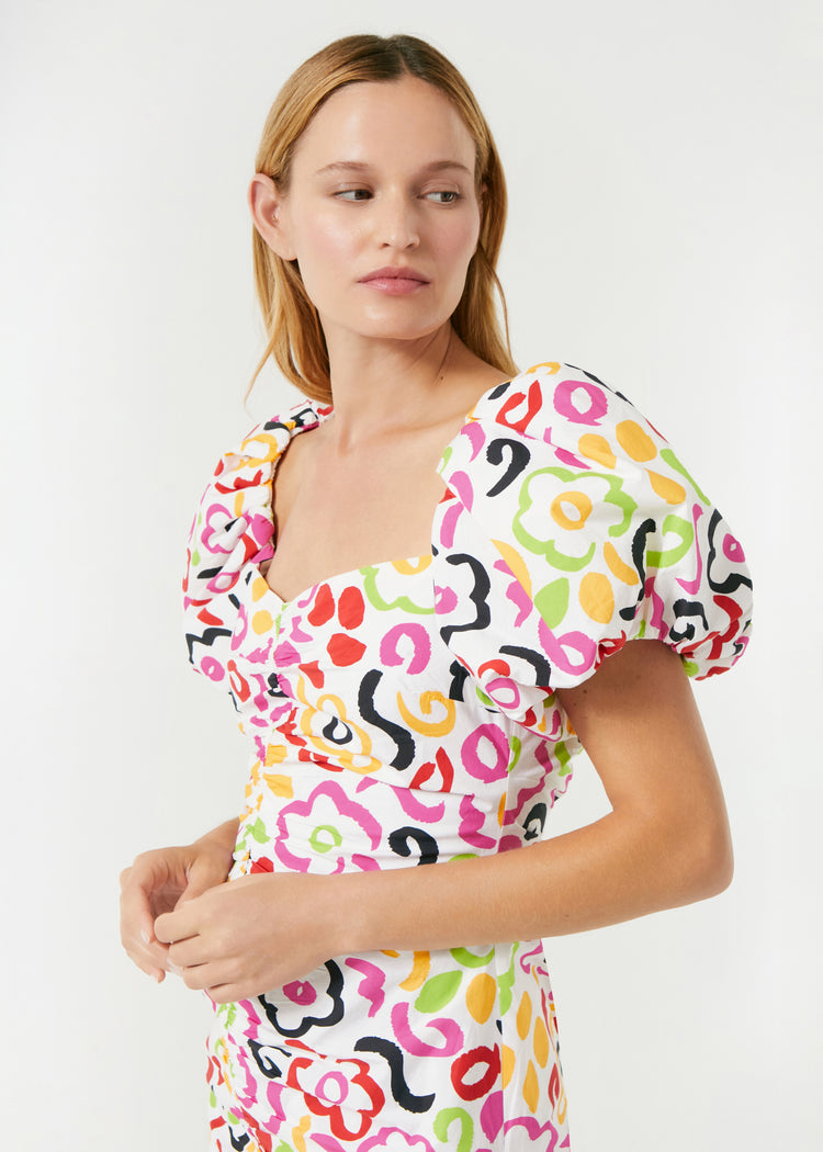 RHODE Linen Tessa Puff Sleeve Midi Dress | Painted Bloom 