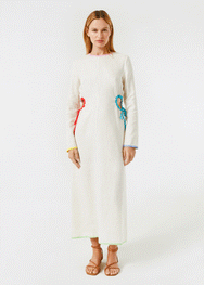 Thierry Dress | Macadamia With Rainbow Piping