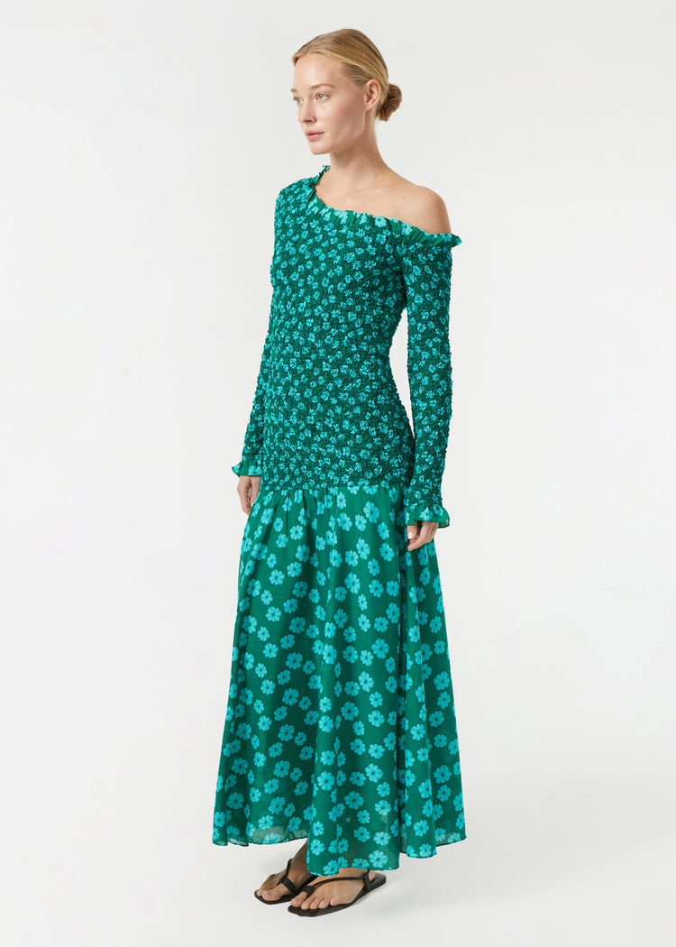 RHODE Lettie Off Shoulder Maxi Dress | Forest Bombay Bloom