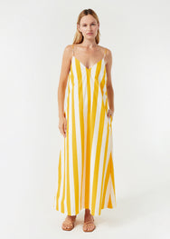 RHODE Nadia V-Neck Maxi Dress | Tangerine Cabana Stripe 