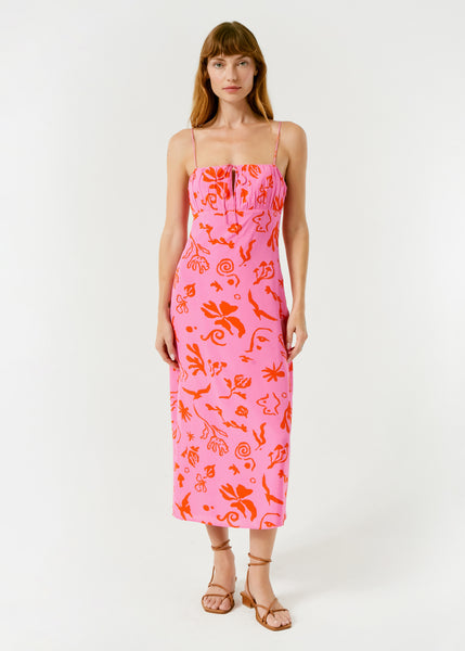 Milo Midi Slip Dress, Pink Botanical Abstract