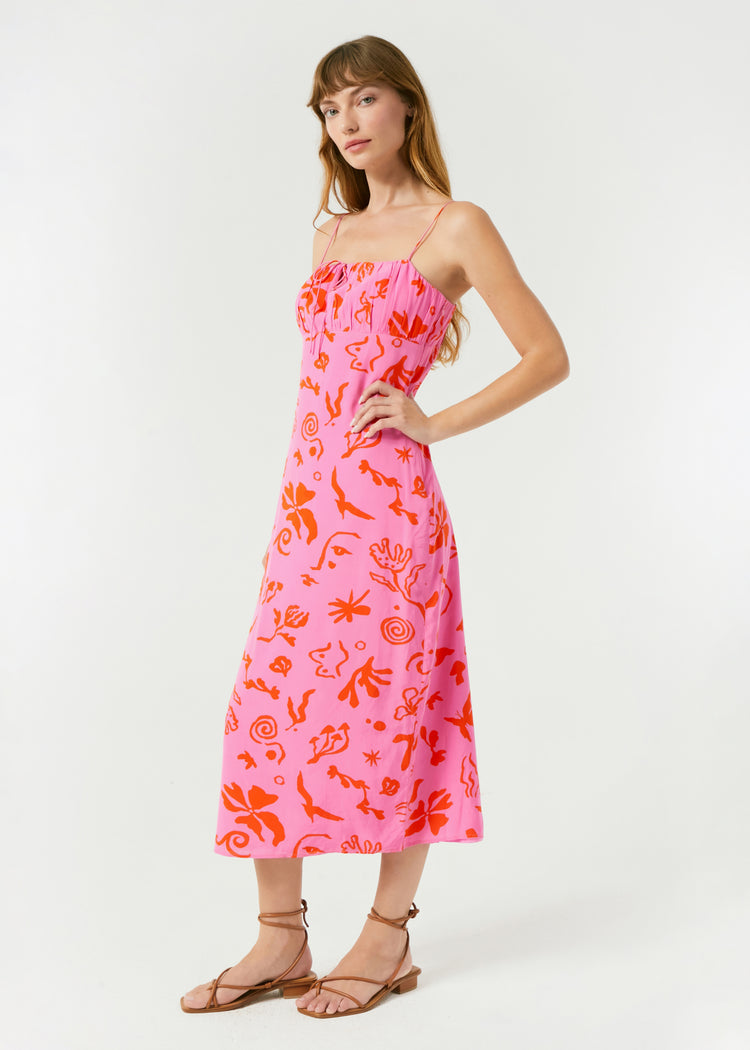 RHODE Milo Midi Slip Dress | Pink Botanical Abstract