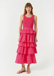RHODE Smocked Scoop Neck Nia Midi Dress | Hot Pink 