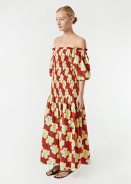 RHODE Ines Off The Shoulder Puff Sleeve Maxi Dress | Scarlet Martinique Mini