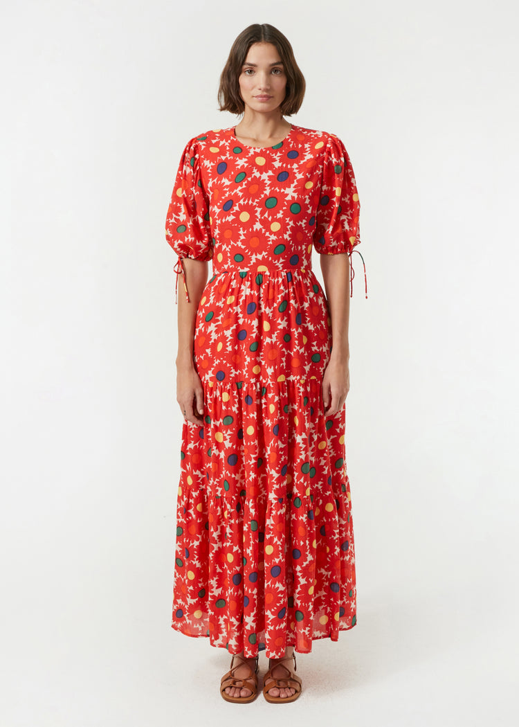 RHODE Organic Cotton Jolie Puff Sleeve Cut Out Maxi Dress | Grenada Floral