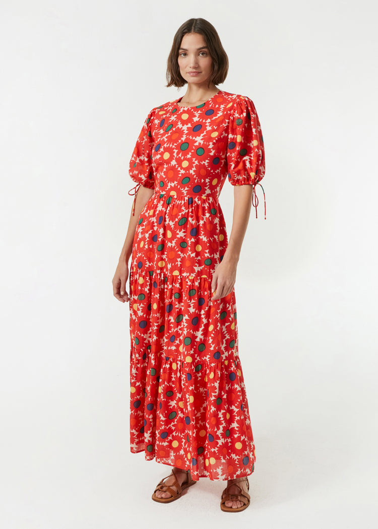 RHODE Organic Cotton Jolie Puff Sleeve Cut Out Maxi Dress | Grenada Floral