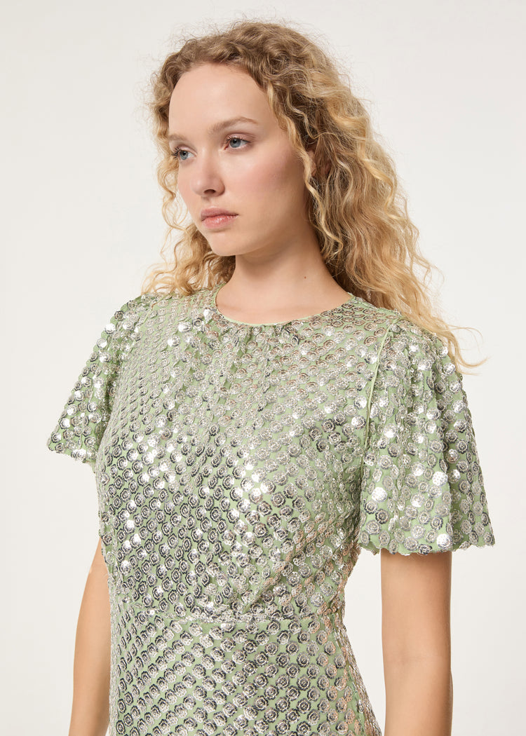 Nicolette Dress | Sage Sequins