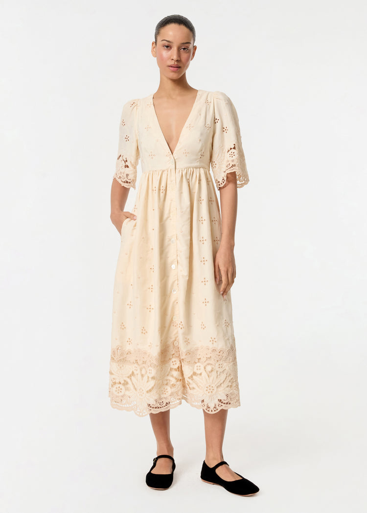 Mira Dress | Silky Warm Ivory Etoile Eyelet