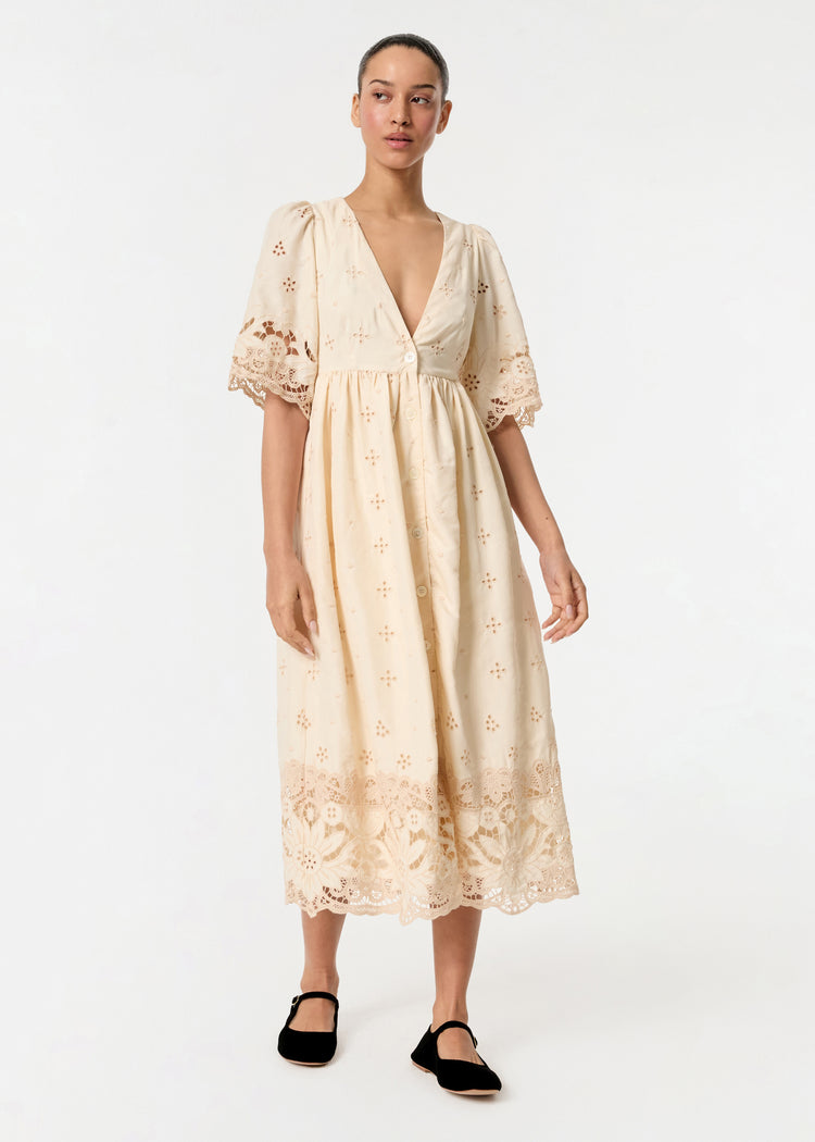 Mira Dress | Silky Warm Ivory Etoile Eyelet