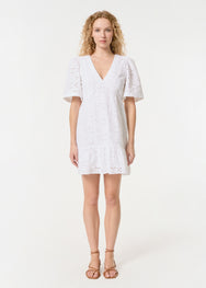 RHODE Mariana Ruffle V-Neck Mini Dress | White Chelsea Eyelet 