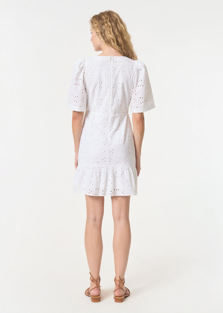 RHODE Mariana Ruffle V-Neck Mini Dress | White Chelsea Eyelet 