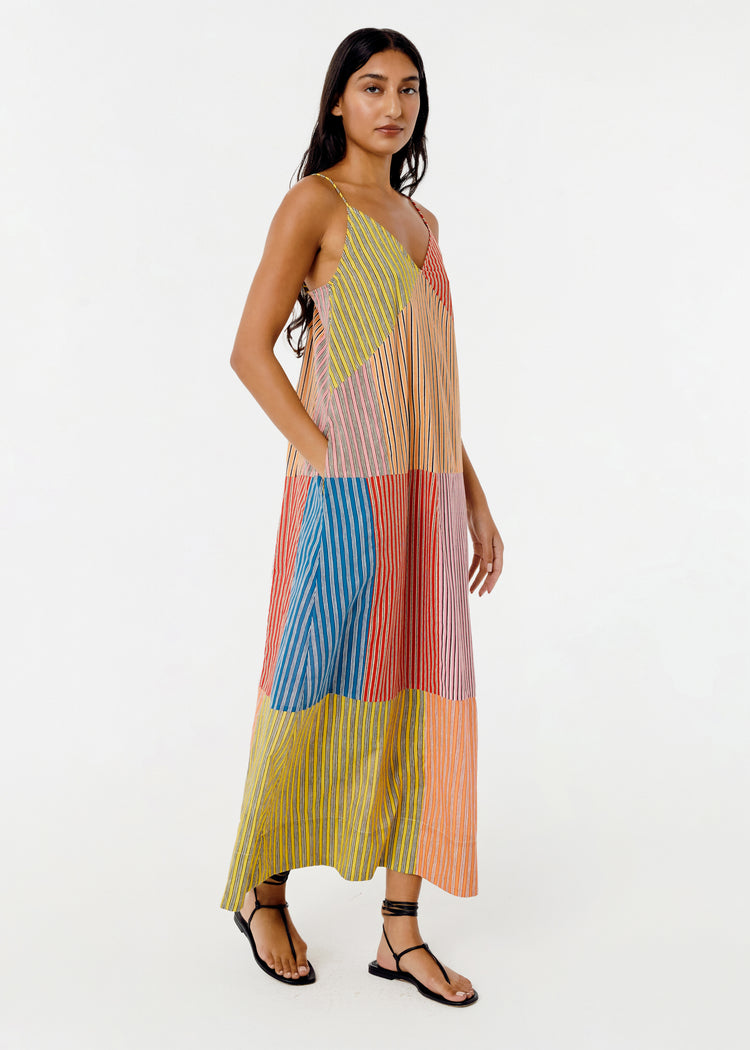 Nadia Dress | Multi Stripe Patchwork