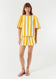 RHODE Westin Cotton Poplin Short Sleeve Top | Tangerine Cabana Stripe