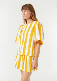 RHODE Westin Cotton Poplin Short Sleeve Top | Tangerine Cabana Stripe