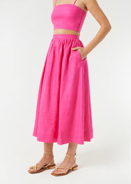 RHODE Linen Aaron Midi Skirt | Hot Pink