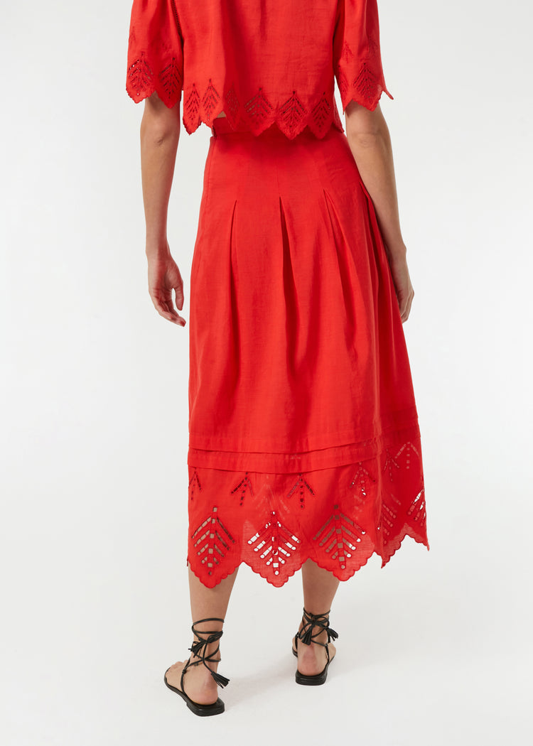 RHODE Luis A-Line Midi Skirt | Scarlet Eyelet