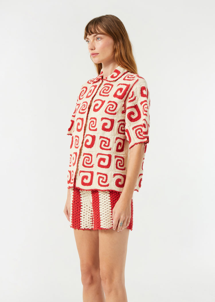 RHODE Hugo Crochet Shirt | Red Swirl Crochet