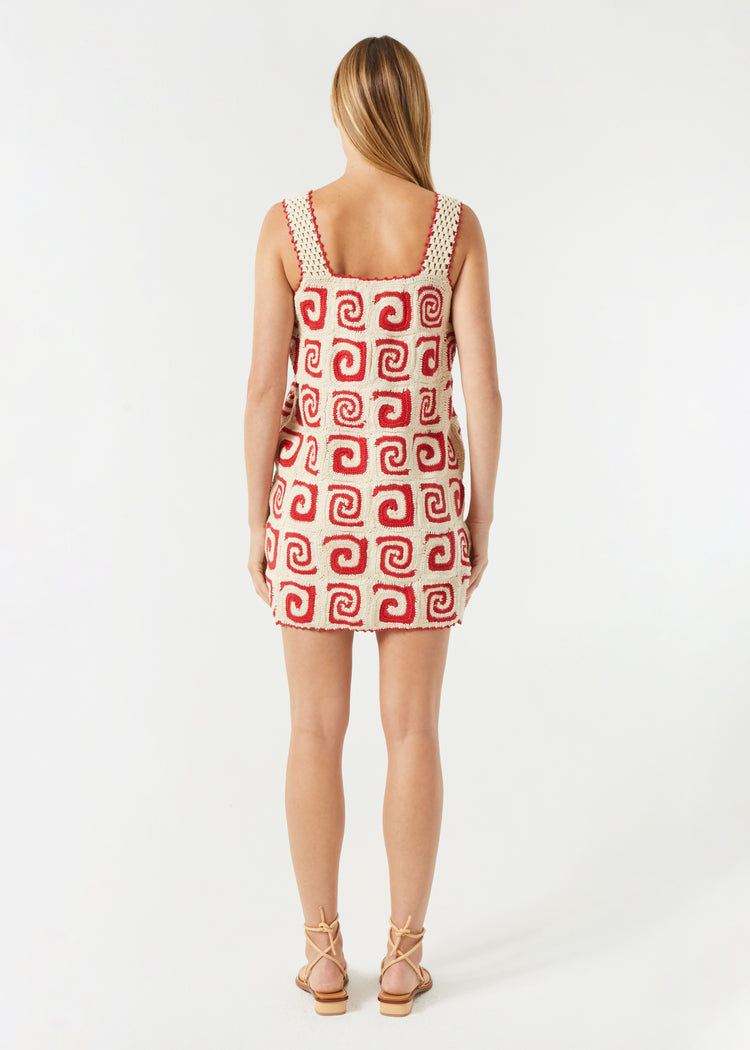 RHODE Hand Made Goldie Mini Dress | Red Swirl Crochet