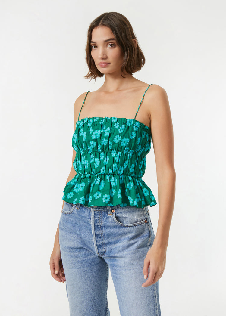 RHODE Ruched Floral Julieta Camisole | Forest Bombay Bloom