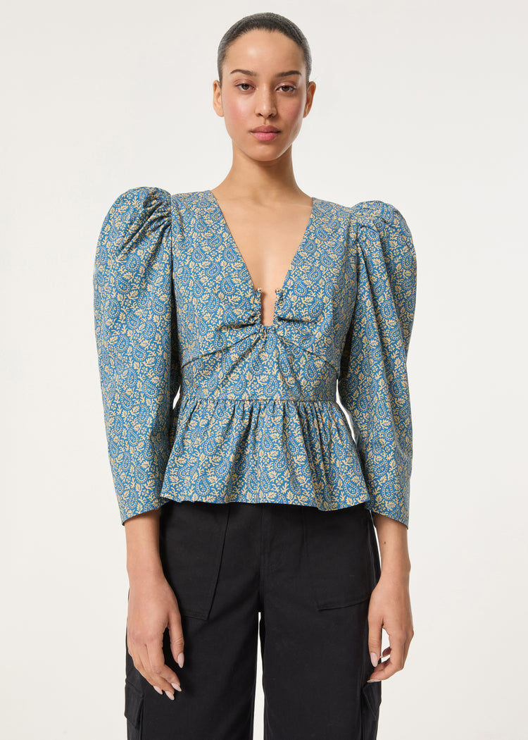 Alma Top | Blue Paisley Garden