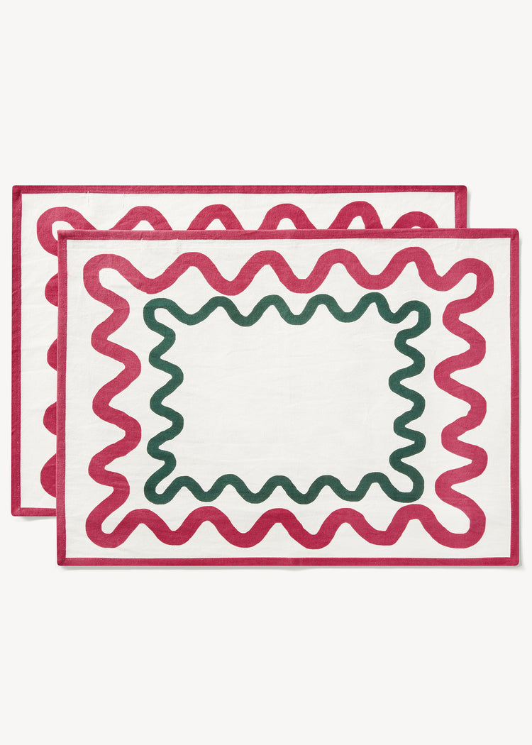 Placemat Set of 2 | Pink Green Squiggle
